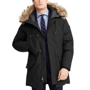 Polo Ralph Lauren Mens Black Faux Fur Trim Down Parka Jacket XLT